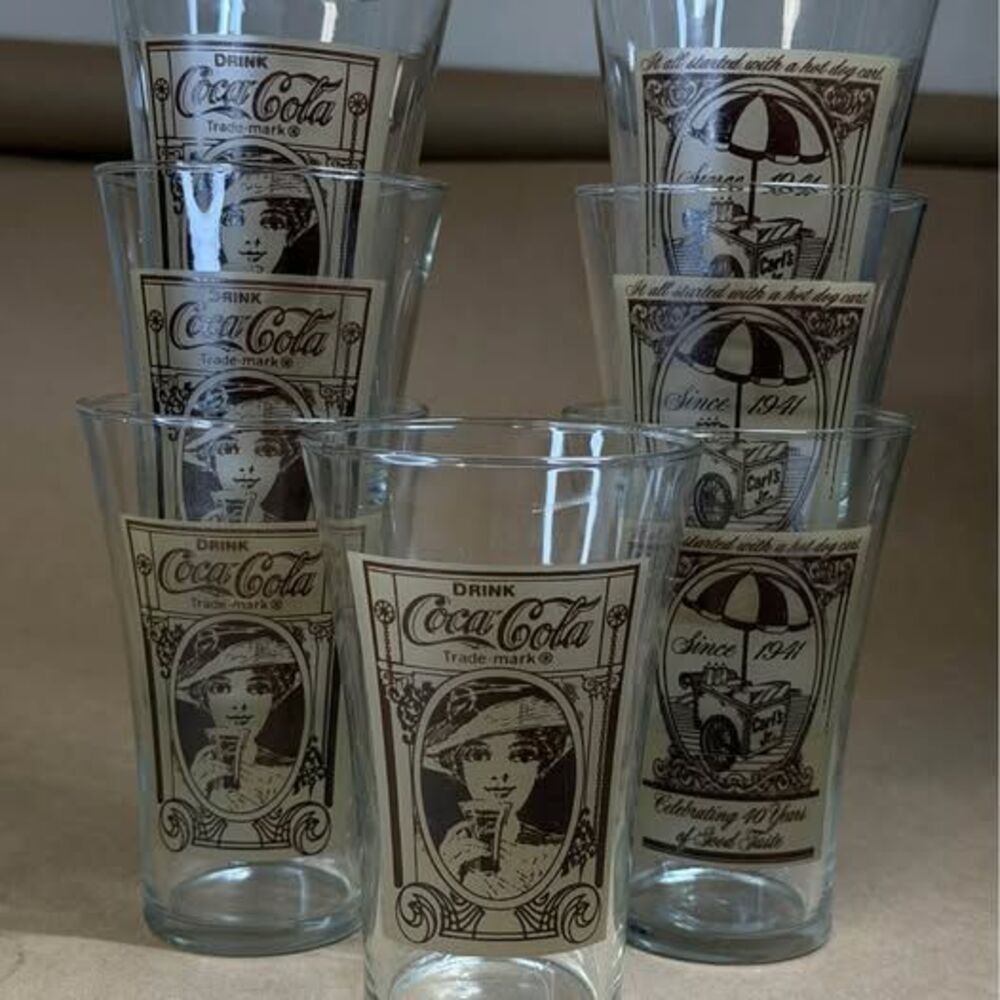 Set of 6 Vintage Coca-Cola 1940s Style Advertising Drinking Glasses